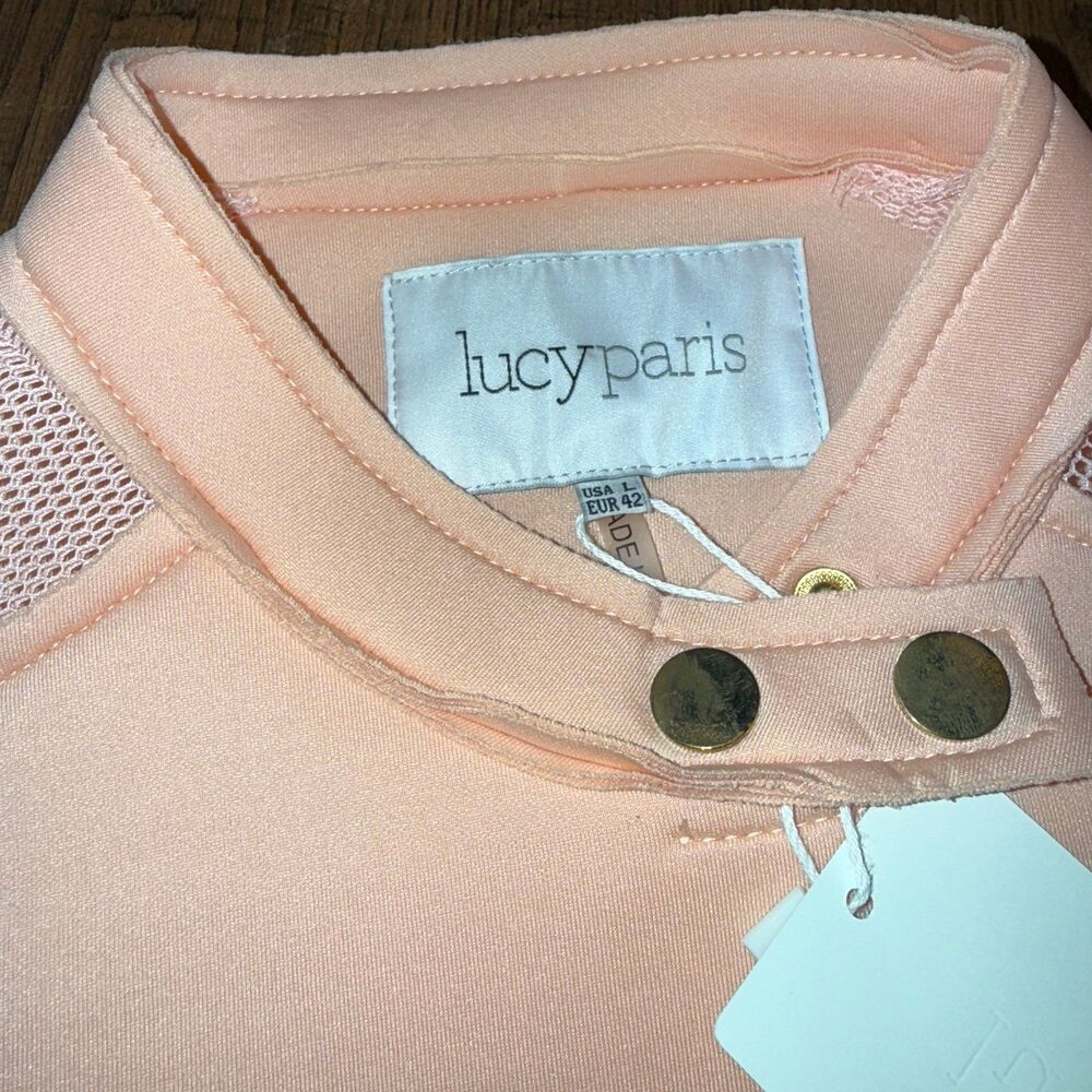 Lucy Paris Blush Moto Jacket NWT Size L Scuba Neoprene Mesh Panel - Picture 2 of 7